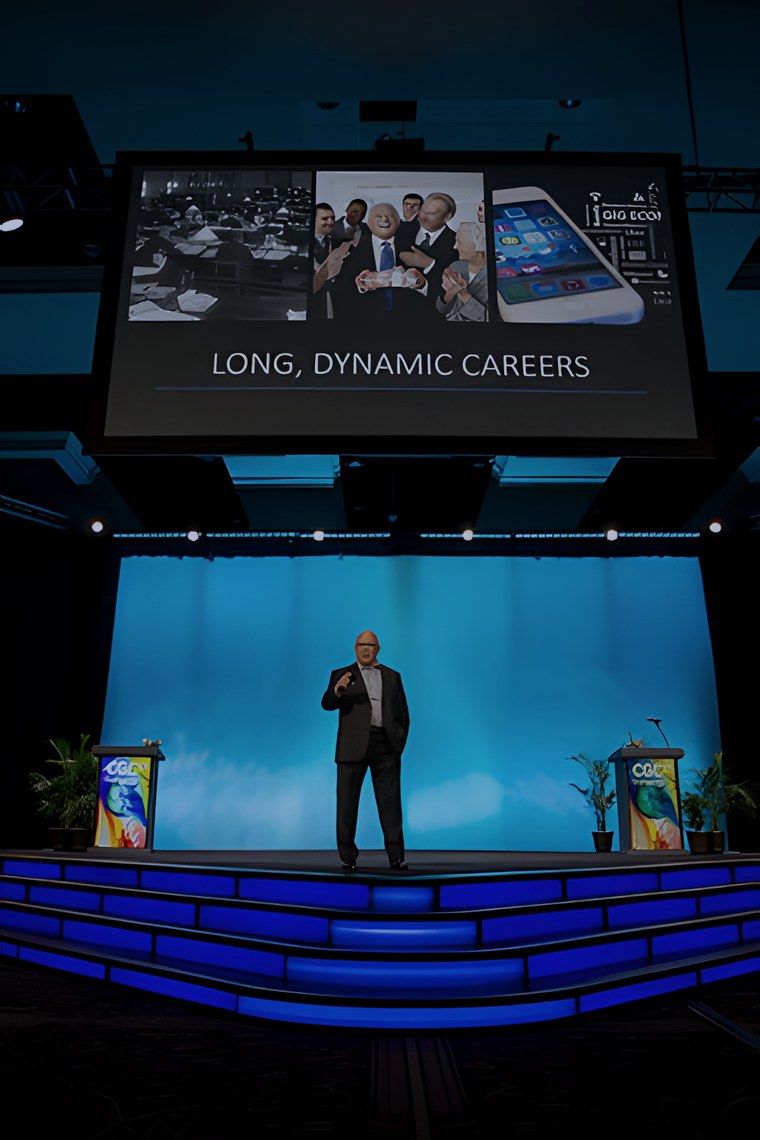 Paul Gibbons presenting on an arena main stage